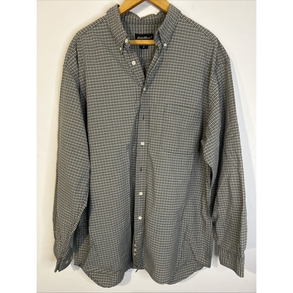 Vintage Eddie Bauer Men's XL Plaid Flannel Button-Down Shirt - Gray/Brown